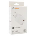 SBOX USB-A/USB-C brzi zidni punjač HC-45 2 utora - 45W GAN bijeli